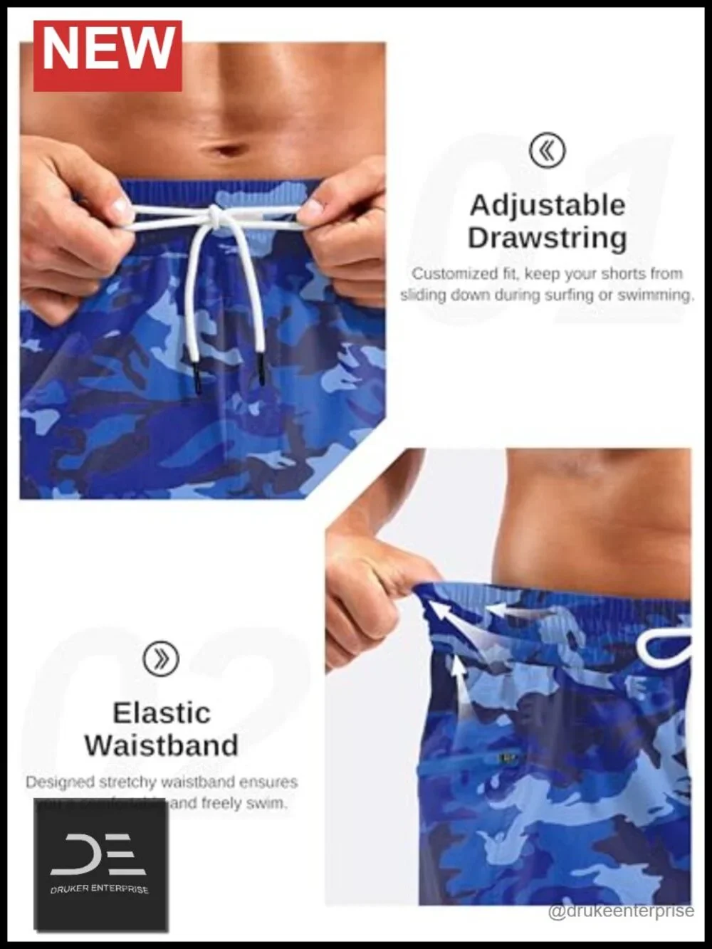 Men's 9-inch Board Shorts with Zipper Pockets, Quick Dry No Mesh Liner